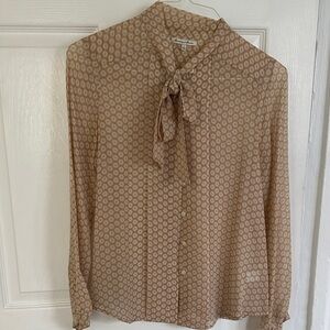 Women's Tan Blouse with Bow Detail